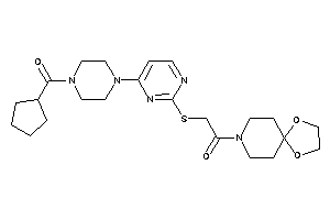 Image of 2-[[4-[4-(cyclopentanecarbonyl)piperazino]pyrimidin-2-yl]thio]-1-(1,4-dioxa-8-azaspiro[4.5]decan-8-yl)ethanone