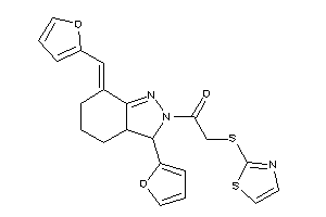Image of 1-[7-(2-furfurylidene)-3-(2-furyl)-3a,4,5,6-tetrahydro-3H-indazol-2-yl]-2-(thiazol-2-ylthio)ethanone