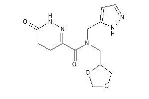 Image of N-(1,3-dioxolan-4-ylmethyl)-6-keto-N-(1H-pyrazol-5-ylmethyl)-4,5-dihydro-1H-pyridazine-3-carboxamide