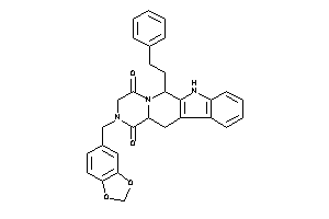 Image of 6-phenethyl-2-piperonyl-6,7,12,12a-tetrahydro-3H-pyrazino[1,2-b]$b-carboline-1,4-quinone