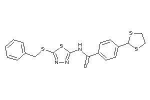 Image of N-[5-(benzylthio)-1,3,4-thiadiazol-2-yl]-4-(1,3-dithiolan-2-yl)benzamide