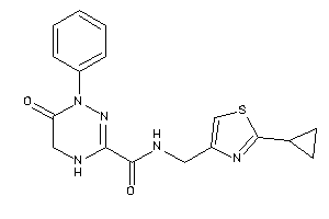 Image of N-[(2-cyclopropylthiazol-4-yl)methyl]-6-keto-1-phenyl-4,5-dihydro-1,2,4-triazine-3-carboxamide