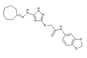 Image of N-(1,3-benzodioxol-5-yl)-2-[[5-(N'-cycloheptylidenehydrazino)-1H-1,2,4-triazol-3-yl]thio]acetamide