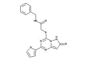 Image of N-benzyl-2-[[2-(2-furyl)-7-keto-6H-pyrazolo[1,5-a][1,3,5]triazin-4-yl]thio]acetamide