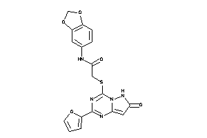 Image of N-(1,3-benzodioxol-5-yl)-2-[[2-(2-furyl)-7-keto-6H-pyrazolo[1,5-a][1,3,5]triazin-4-yl]thio]acetamide