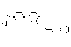 Image of 2-[[4-[4-(cyclopropanecarbonyl)piperazino]pyrimidin-2-yl]thio]-1-(1,4-dioxa-8-azaspiro[4.5]decan-8-yl)ethanone