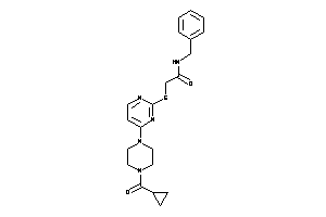 Image of N-benzyl-2-[[4-[4-(cyclopropanecarbonyl)piperazino]pyrimidin-2-yl]thio]acetamide