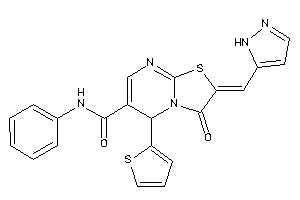 Image of 3-keto-N-phenyl-2-(1H-pyrazol-5-ylmethylene)-5-(2-thienyl)-5H-thiazolo[3,2-a]pyrimidine-6-carboxamide