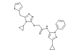 Image of N-(5-cyclopropyl-2-phenyl-pyrazol-3-yl)-2-[[4-cyclopropyl-5-(2-thenyl)-1,2,4-triazol-3-yl]thio]acetamide