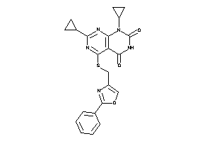 Image of 2,8-dicyclopropyl-4-[(2-phenyloxazol-4-yl)methylthio]pyrimido[4,5-d]pyrimidine-5,7-quinone