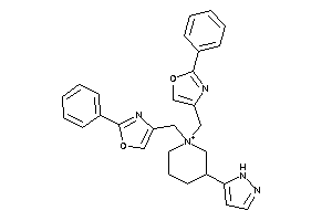 Image of 2-phenyl-4-[[1-[(2-phenyloxazol-4-yl)methyl]-3-(1H-pyrazol-5-yl)piperidin-1-ium-1-yl]methyl]oxazole