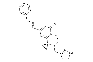 Image of 2-(benzyliminomethyl)-8-(1H-pyrazol-3-ylmethyl)spiro[6,7-dihydropyrimido[1,2-a]pyrazine-9,1'-cyclopropane]-4-one