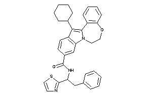 Image of 13-cyclohexyl-N-(2-phenyl-1-thiazol-2-yl-ethyl)-6,7-dihydroindolo[1,2-d][1,4]benzoxazepine-10-carboxamide