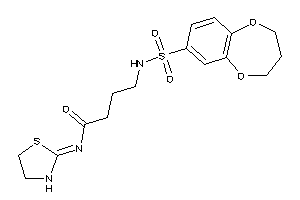 Image of 4-(3,4-dihydro-2H-1,5-benzodioxepin-7-ylsulfonylamino)-N-thiazolidin-2-ylidene-butyramide