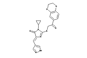 Image of 3-cyclopropyl-2-[[2-(2,3-dihydro-1,4-benzodioxin-6-yl)-2-keto-ethyl]thio]-5-(1H-pyrazol-4-ylmethylene)-2-imidazolin-4-one