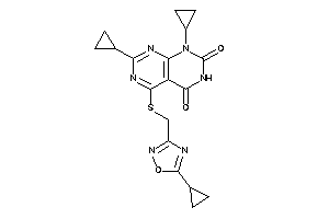 Image of 2,8-dicyclopropyl-4-[(5-cyclopropyl-1,2,4-oxadiazol-3-yl)methylthio]pyrimido[4,5-d]pyrimidine-5,7-quinone