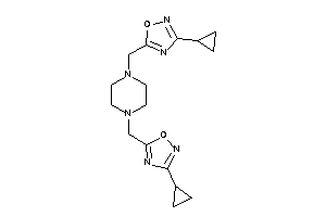 Image of 3-cyclopropyl-5-[[4-[(3-cyclopropyl-1,2,4-oxadiazol-5-yl)methyl]piperazino]methyl]-1,2,4-oxadiazole