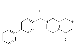 Image of 2-(4-phenylbenzoyl)-1,3,4,7,8,9a-hexahydropyrazino[1,2-a]pyrazine-6,9-quinone