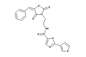 Image of N-[2-(5-benzal-2,4-diketo-thiazolidin-3-yl)ethyl]-2-(3-thienyl)thiazole-5-carboxamide