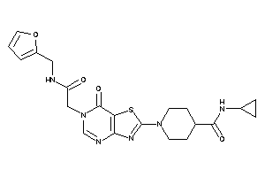 Image of N-cyclopropyl-1-[6-[2-(2-furfurylamino)-2-keto-ethyl]-7-keto-thiazolo[4,5-d]pyrimidin-2-yl]isonipecotamide
