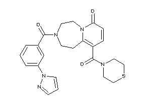 Image of 3-(3-pyrazol-1-ylbenzoyl)-10-(thiomorpholine-4-carbonyl)-1,2,4,5-tetrahydropyrido[2,1-g][1,4]diazepin-7-one