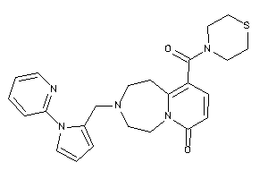 Image of 3-[[1-(2-pyridyl)pyrrol-2-yl]methyl]-10-(thiomorpholine-4-carbonyl)-1,2,4,5-tetrahydropyrido[2,1-g][1,4]diazepin-7-one