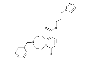 Image of 3-benzyl-7-keto-N-(3-pyrazol-1-ylpropyl)-1,2,4,5-tetrahydropyrido[2,1-g][1,4]diazepine-10-carboxamide