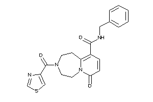 Image of N-benzyl-7-keto-3-(thiazole-4-carbonyl)-1,2,4,5-tetrahydropyrido[2,1-g][1,4]diazepine-10-carboxamide