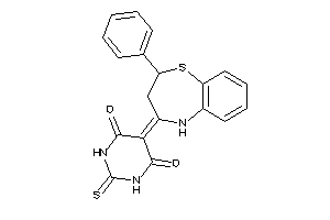 Image of 5-(2-phenyl-3,5-dihydro-2H-1,5-benzothiazepin-4-ylidene)-2-thioxo-hexahydropyrimidine-4,6-quinone