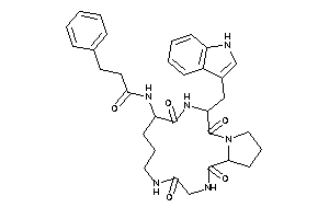 Image of N-[3-(1H-indol-3-ylmethyl)-2,5,11,14-tetraketo-1,4,10,13-tetrazabicyclo[13.3.0]octadecan-6-yl]-3-phenyl-propionamide