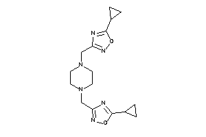 Image of 5-cyclopropyl-3-[[4-[(5-cyclopropyl-1,2,4-oxadiazol-3-yl)methyl]piperazino]methyl]-1,2,4-oxadiazole